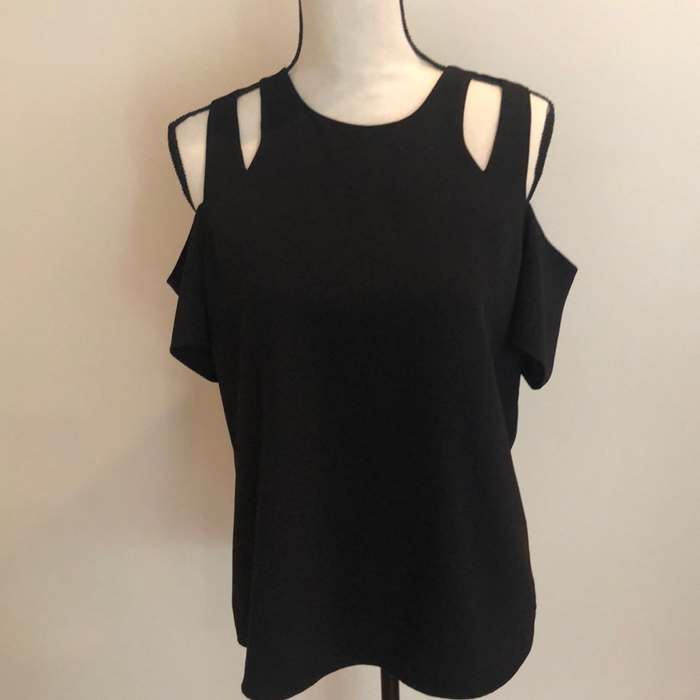 Cooper & Ella Black Top with Cut Out Cold Shoulder